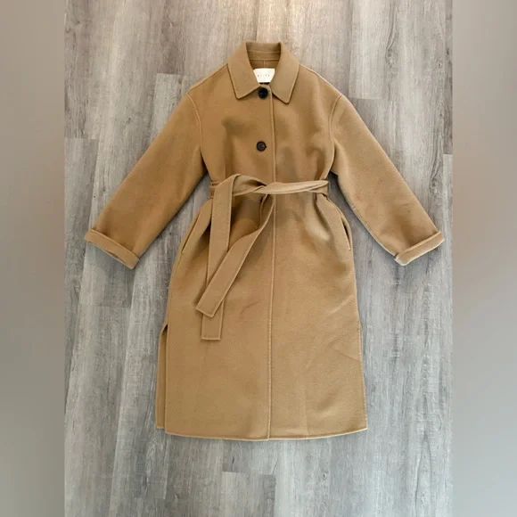 Olive UK Classic Tan Camel Wool Trench Coat with Belt - Picture 6 of 13